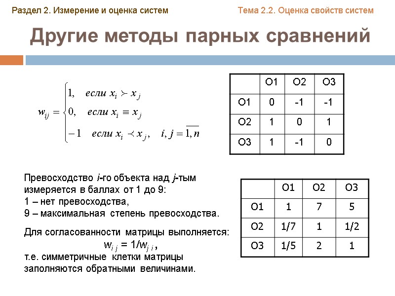 Другие методы парных сравнений Раздел 2. Измерение и оценка систем Тема 2.2. Оценка свойств